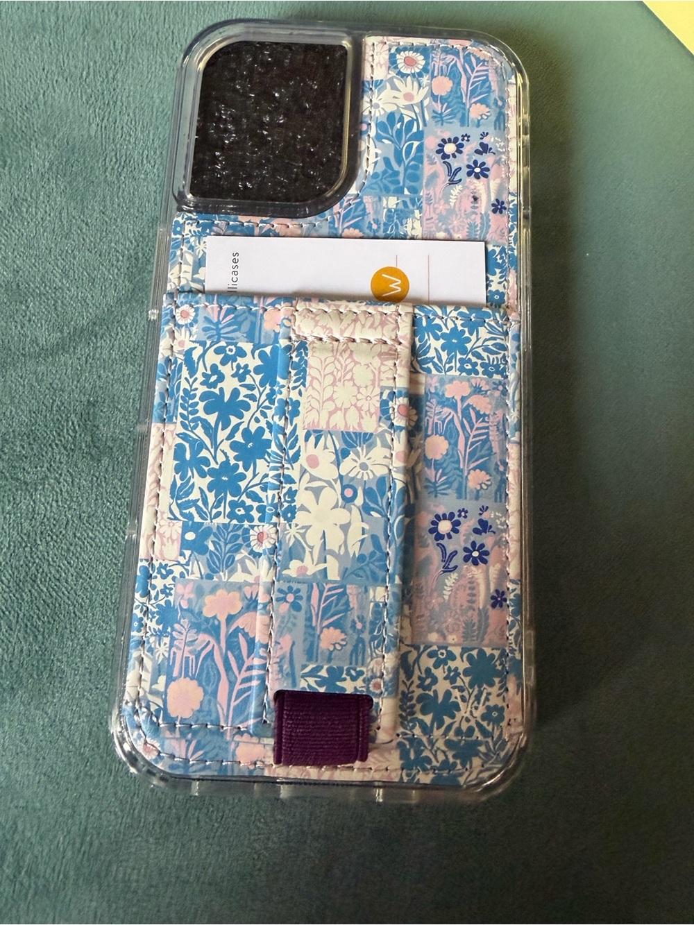 Walli iPhone 16 Floral Blue & Pink Card-Holder Phone Case with Strap